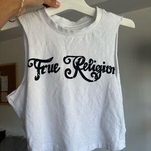 True Religion White Muscle Tee with Black Logo